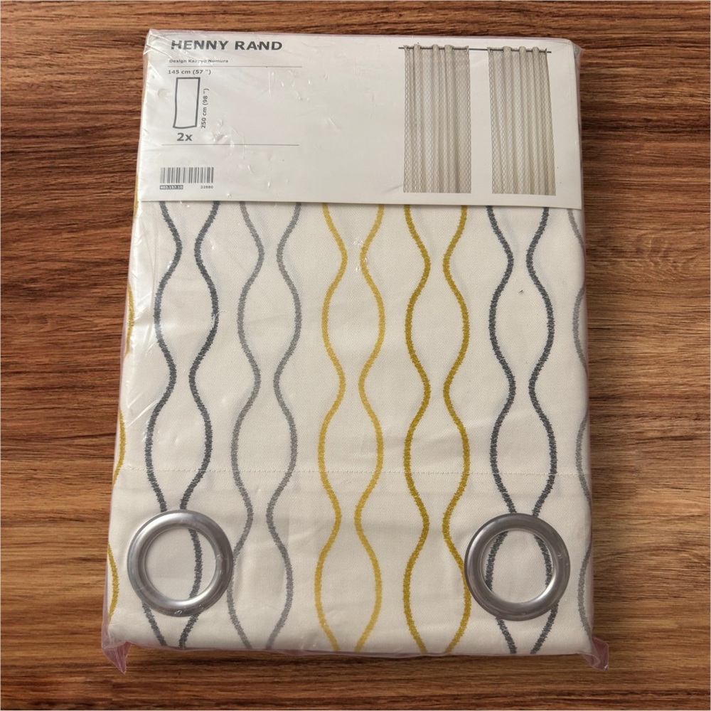 HENNY RAND (IKEA) Curtains, 1 pair, white/gray yellow, 57x118"